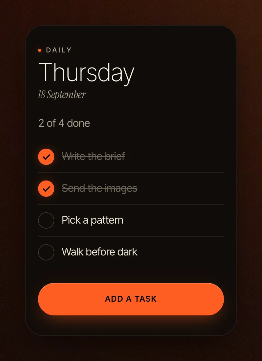 A daily task list styled with the Ember Brand Kit