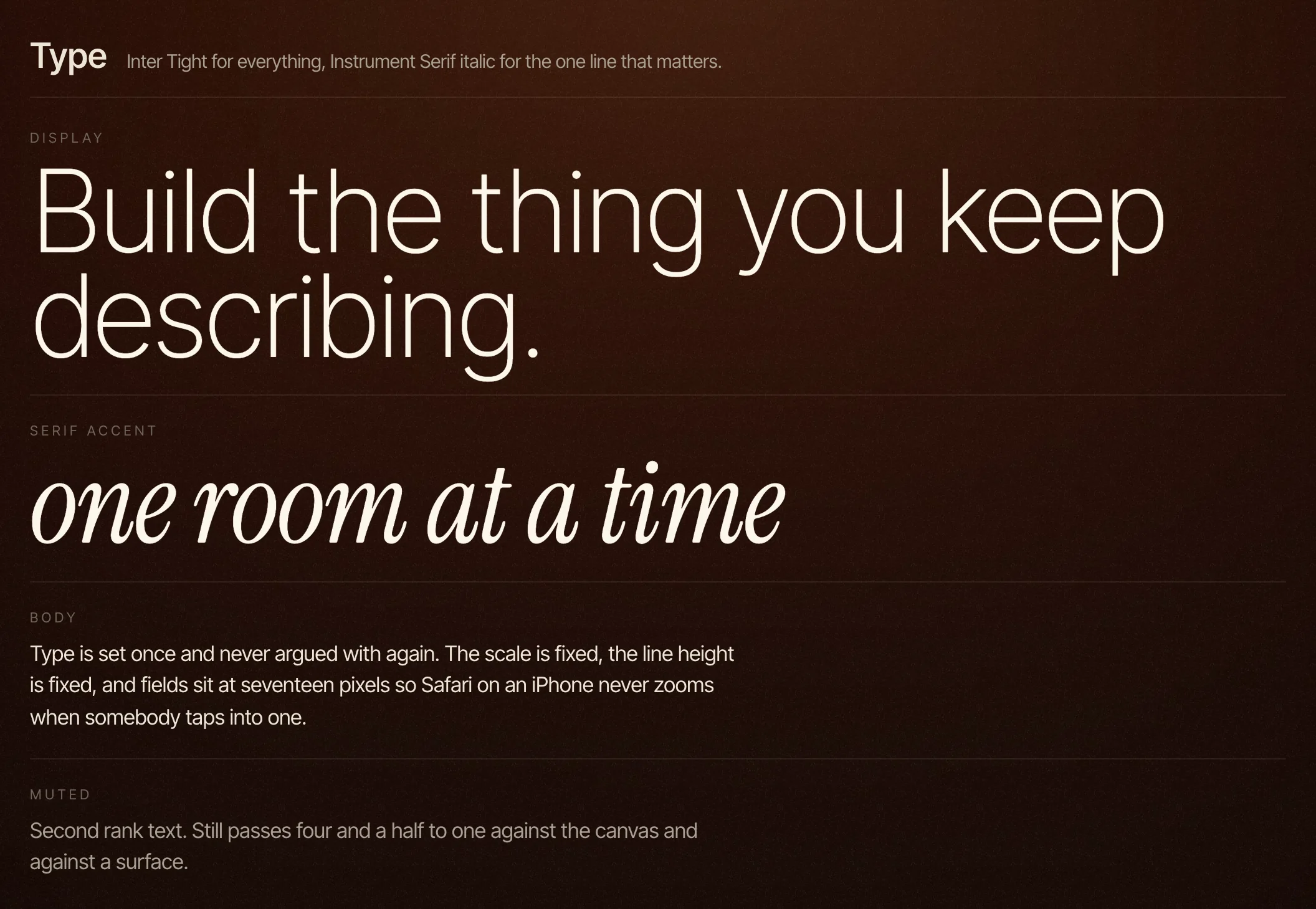 The Type section of a Brand Kit showcase page