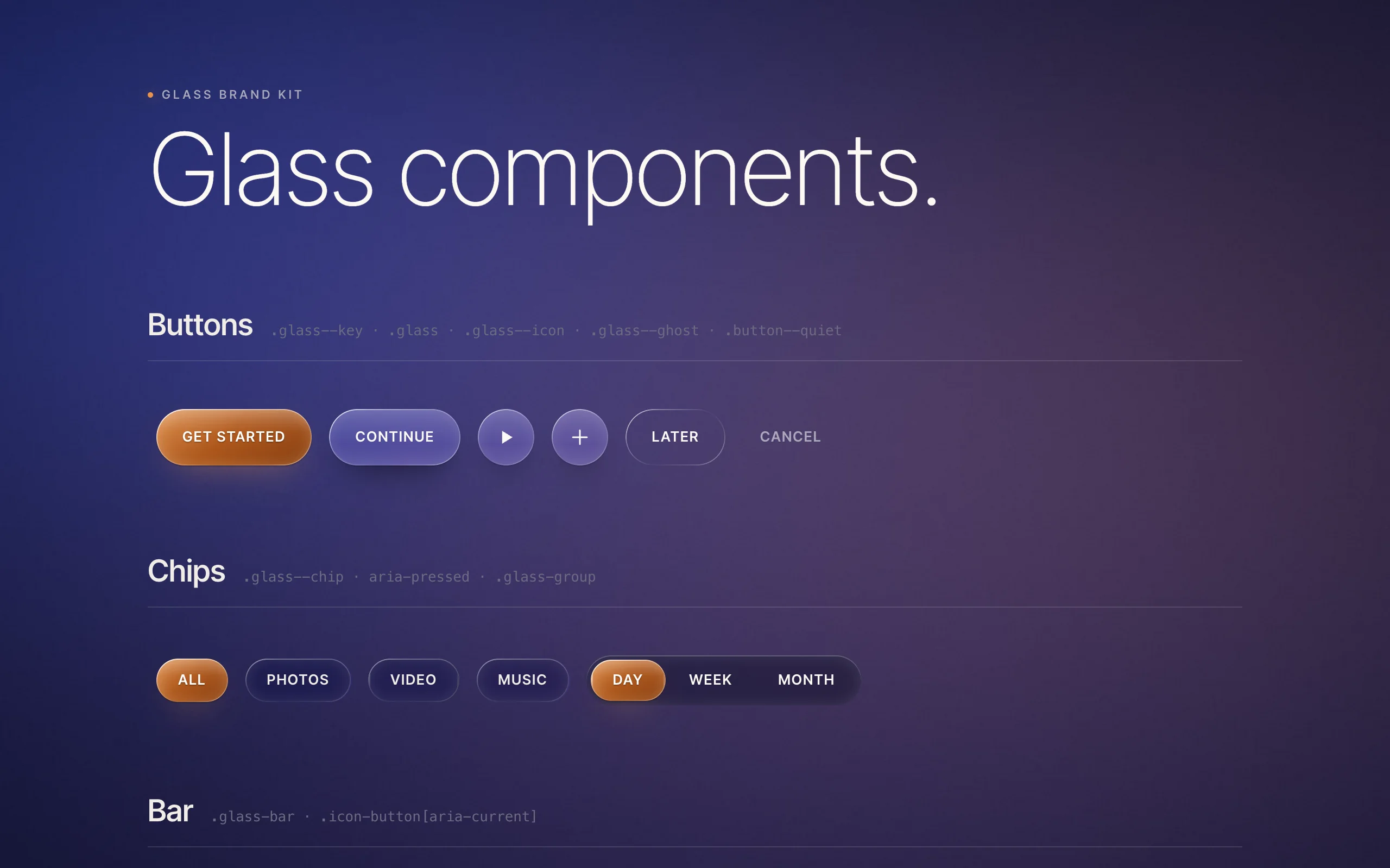 The Components section of a Brand Kit showcase page