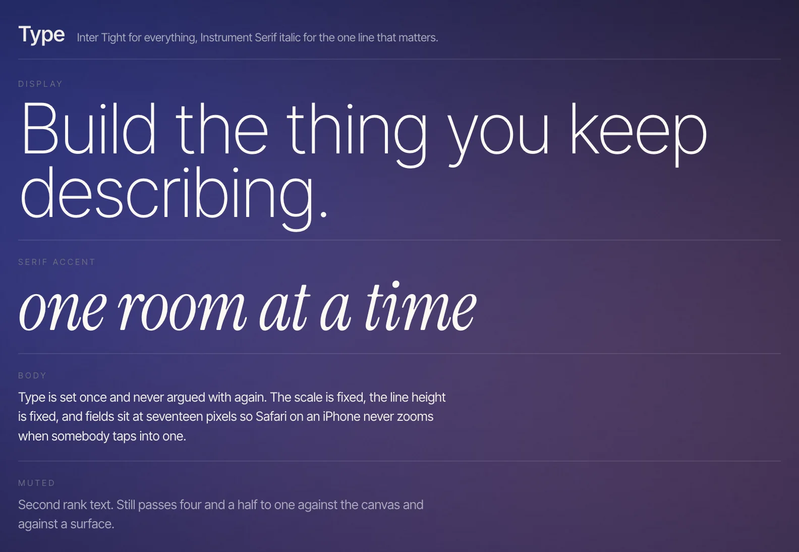 The Type section of a Brand Kit showcase page