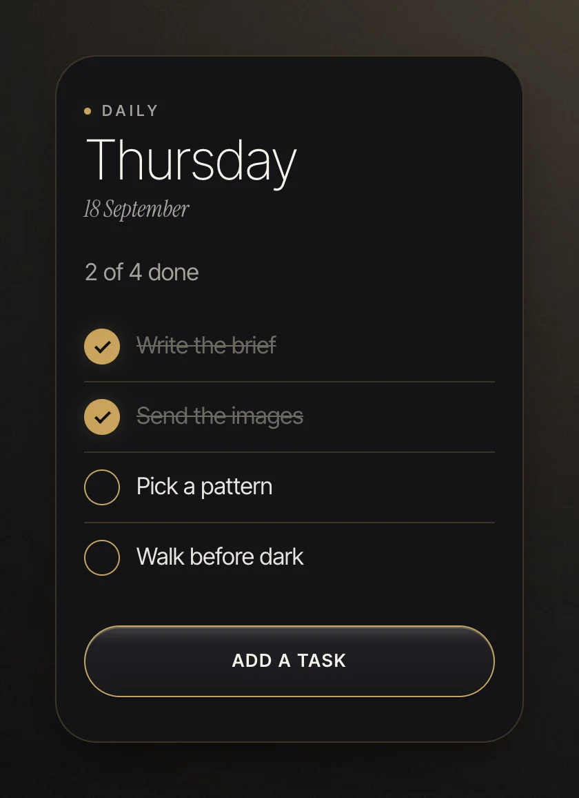 A daily task list styled with the Metal Brand Kit