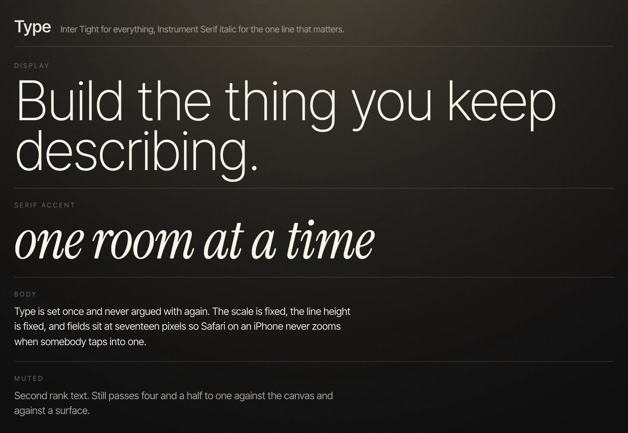 The Type section of a Brand Kit showcase page