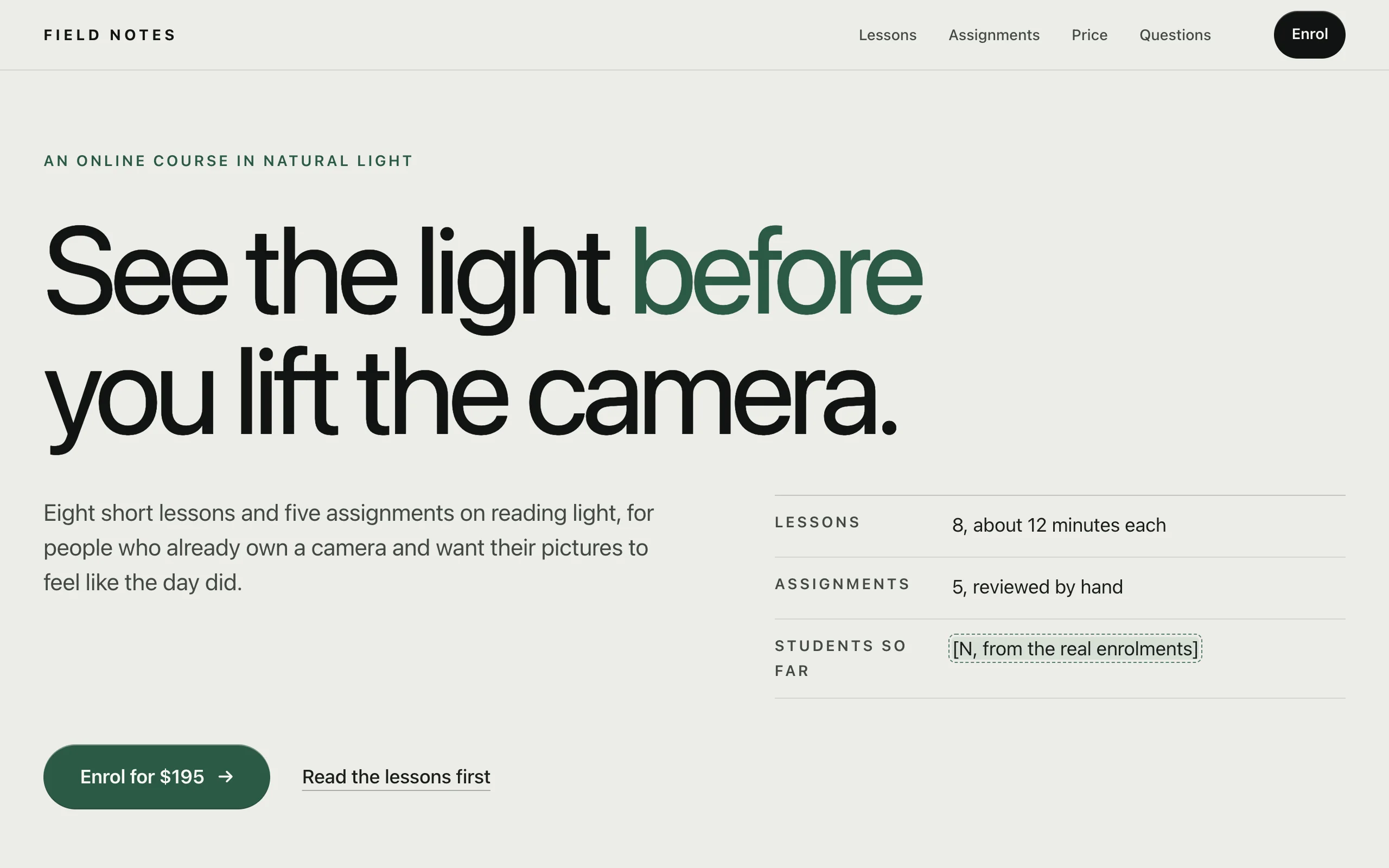 Field Notes, an example website built with the skill
